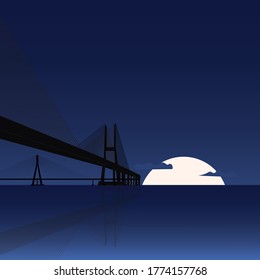 silhouette of a bridge in a sea in the night