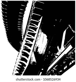 Silhouette. Bridge. Vector isolated illustration. Background. Black and white. The bridge is in perspective.