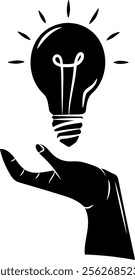 Silhouette of a brilliant idea concept, Silhouette of a hand holding a lamp