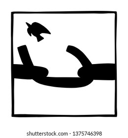 silhouette broken chain and flying bird vector illustration sketch doodle hand drawn isolated on white square background. Business concept.
