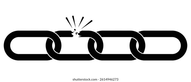 Silhouette broken Chain icon vector. Broken chain vector icon. Wreck chain failure disconnection idea concept, break free, freedom. Concept damage connection or join in business. Vector Illustration.	