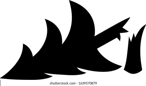silhouette of a broken christmas tree lying on a white background