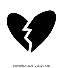 Silhouette of broken heart. Black color. Vector design. Illustration on white background.