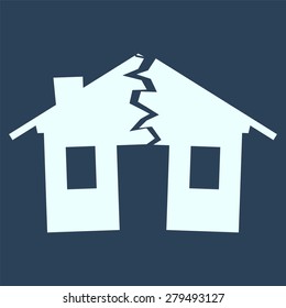  Silhouette Of Broken House As Illustration Of Disaster, Crisis Or Divorce