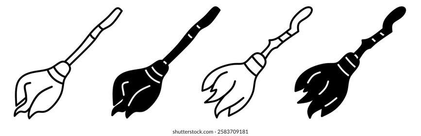 Silhouette of broom icon illustration on white background. Bromm icon set for business. Stock vector.