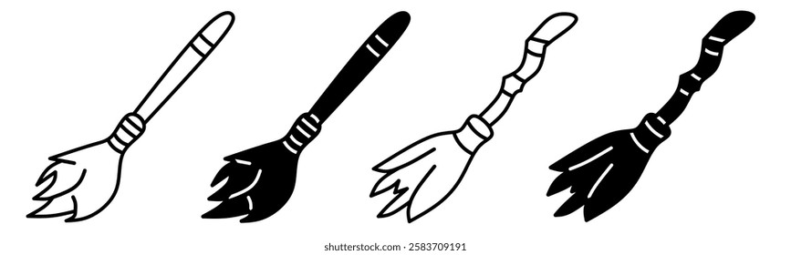 Silhouette of broom icon illustration on white background. Bromm icon set for business. Stock vector.