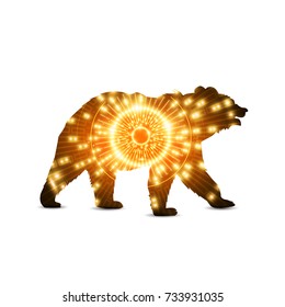 Silhouette of brown bear with hi tech eye neon background.