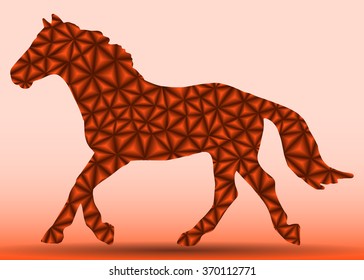 silhouette of a brown horse with a gradient of triangles on the run