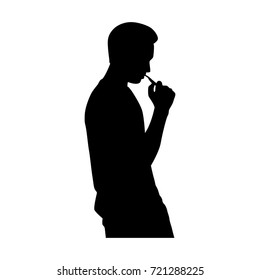 Silhouette brushing teeth man on white background