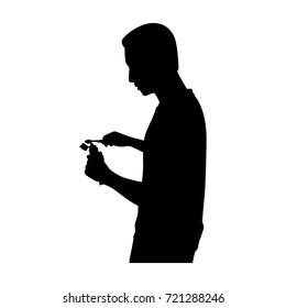 Silhouette brushing teeth man on white background