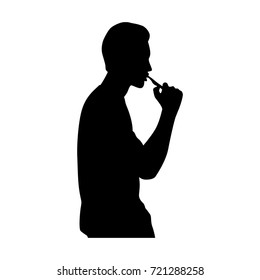 Silhouette brushing teeth man on white background