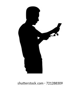 Silhouette brushing teeth man on white background