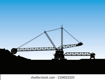 Silhouette Of A Bucket Wheel Excavator