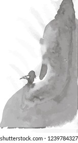 Silhouette of buddha with a man playing a flute.