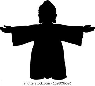 Silhouette of Buddha with open arms. Vector illustration.