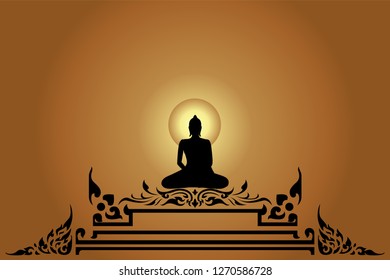 silhouette buddha Siddhartha gautama on gold background