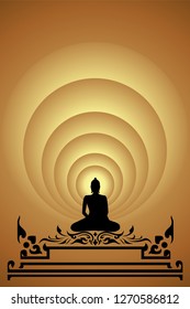 silhouette buddha Siddhartha gautama on gold background