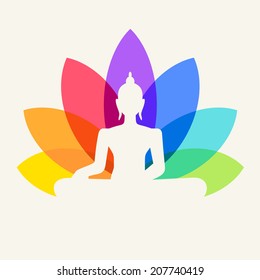 Silhouette of Buddha sitting on a lotus flower background 