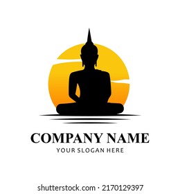 silhouette buddha statue logo vector