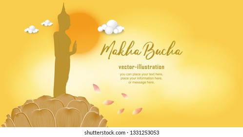 Silhouette of Buddha statue on full Moon background - Magha Asanha Visakha Puja Day Vector