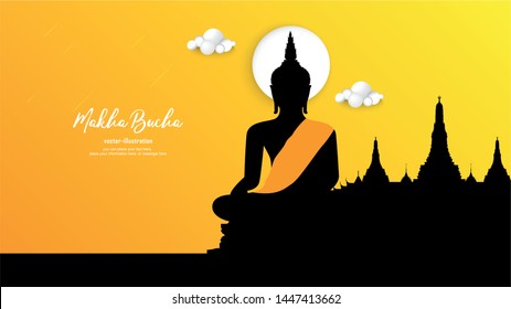 Silhouette buddha and temple - Buddha’s Day Buddhist Lent - Magha Asanha Visakha Puja Day