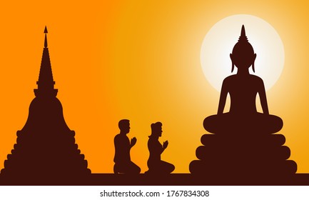 silhouette of buddha in thai temple worship Holy day