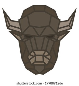 Silhouette of buffalo head from lines in color geometric polygonal style isolated on white background. Modern graphic design element for label, print or poster. Vector art illustration.