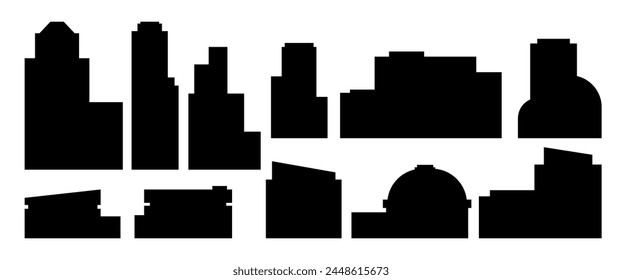 Silhouette Building Black Elemente Vektorgrafik für Hintergrunddekoration, Ai EPS JPG und PNG