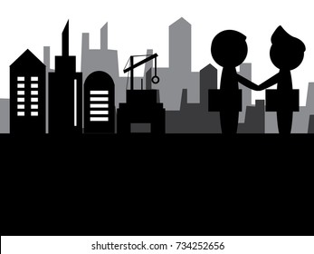 silhouette building with business man