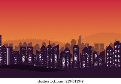 silhouette building city town on gradient background