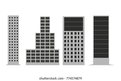 Silhouette of a building facade for skyscraper icon isolated on white background. Vector for architecture design. Residential/Business building exterior. Modern city. Urban construction facade. 