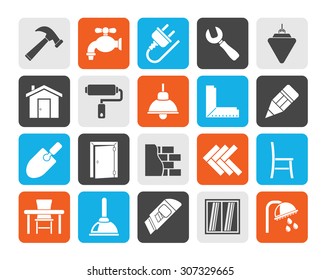 Silhouette Building And Home Renovation Icons - Vector Icon Set