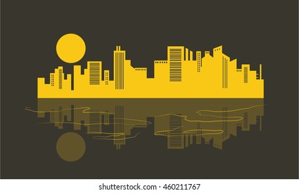 Silhouette of building and reflection vector illustration