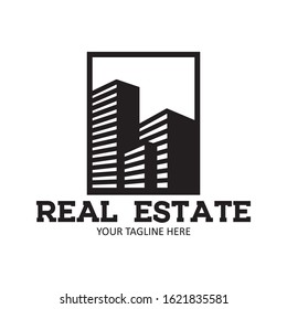 silhouette building in square logo vector illustration