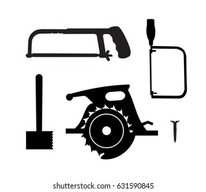 Silhouette building tool set. Drawing plan layout of industrial and home instrument for construction and repair