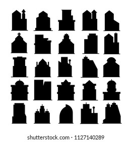 silhouette building tower icons, skyscraper set on white background