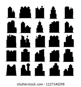 silhouette building tower icons, skyscraper set on white background