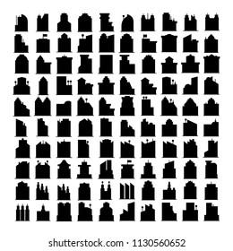 silhouette building tower icons, skyscraper set on white background