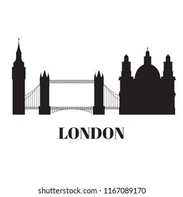 Silhouette building of United Kingdom, London travel icon landmark. City architecture England. World Europe Great Britain travel vacation sightseeing vector illustration
