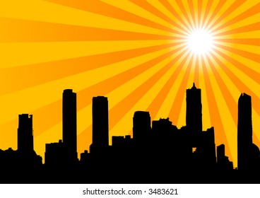 Silhouette buildings against the sky (vector, illustration)