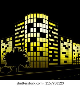 silhouette of buildings and streets at night on black background