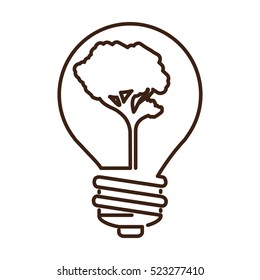 silhouette bulb with tree shape flat icon