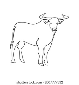 Silhouette eines Stiers. Durchlaufende Linienzeichnung eines Stiers. Hausrinder, Farbbuch. Taurus zodiac Schild.