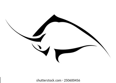 Silhouette of a bull in a fight on a white background.  Vector illustration.