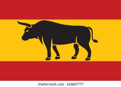 Silhouette of a bull in the flag of Spain