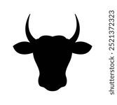 Silhouette of bull head black and white flat vector icon design