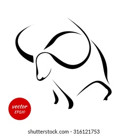 Silhouette of a bull isolated on white background. Vector illustration.