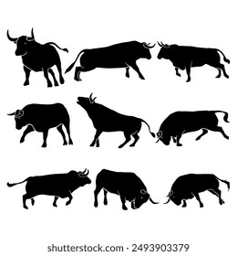 silhouette bull matador vector illustration collection