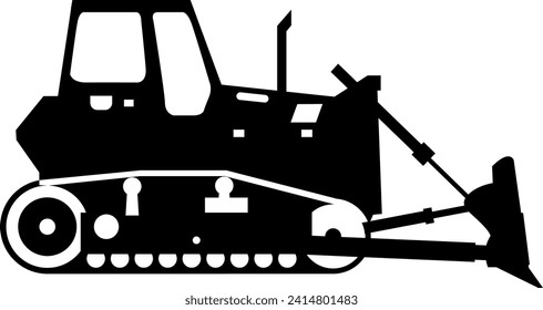 Silhouette of Bulldozer Icon in Flat Style. Vector Illustration