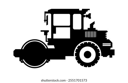 Silhouette of Bulldozer Icon in Flat Style. Vector Illustration